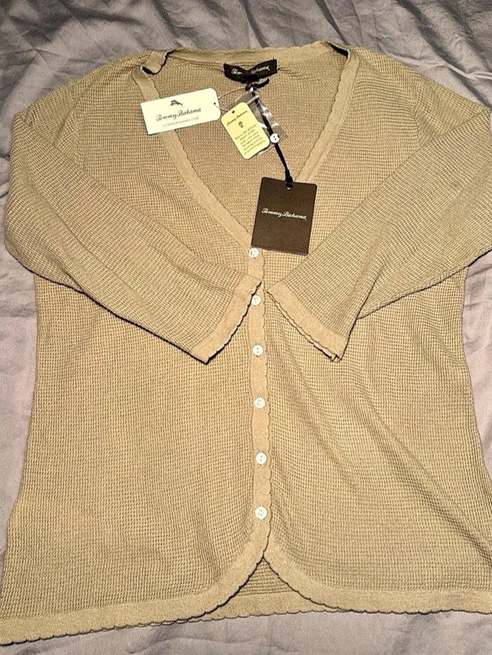 Tommy Bahama Cotton Cardigan in Beige NWT